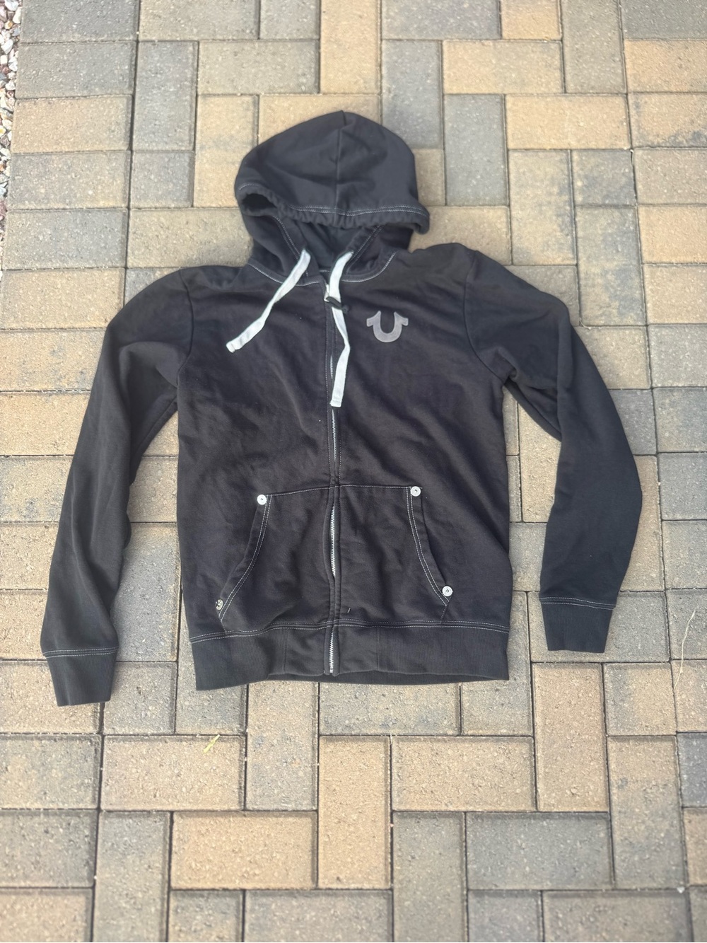 True Religion Black Hoodie with White Drawstrings
